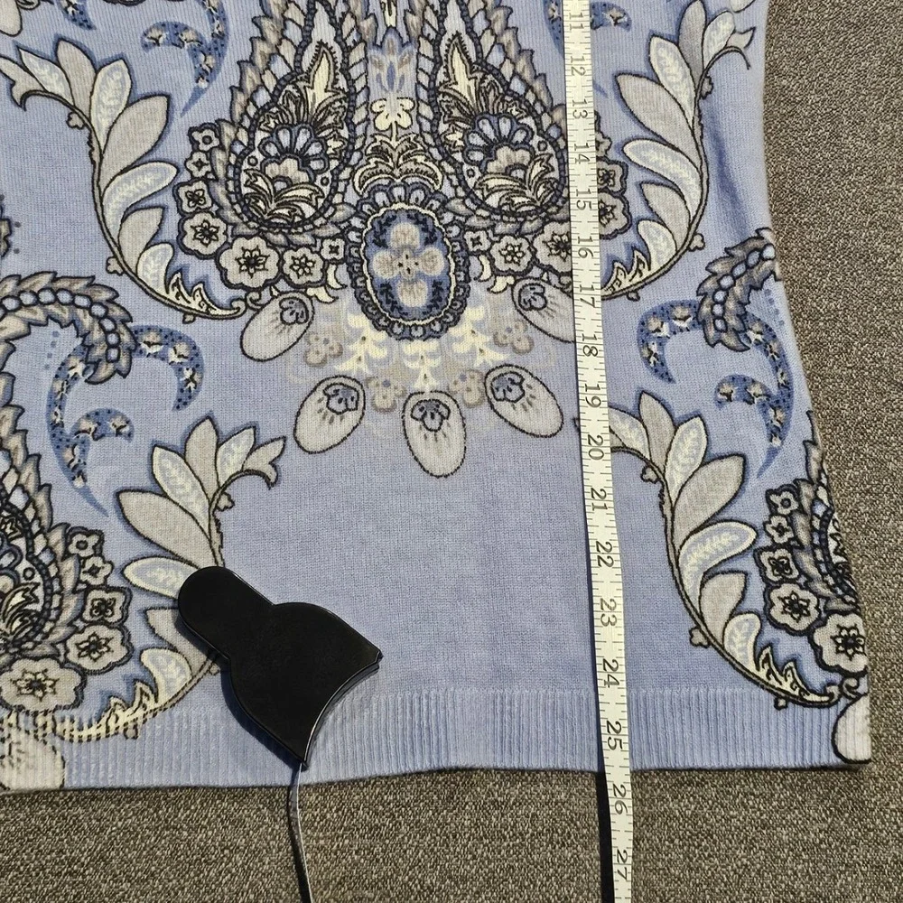 Talbots Pure Cashmere Paisley Print‎ 3/4 Sleeve Sweater XS Blue Gray